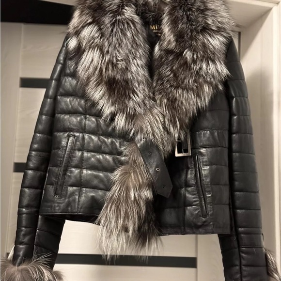 Custom Made lamb Leather Jacket With Argentinian  Fox Fur Collar - Picture 2 of 7